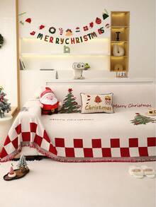 1 件圣诞沙发盖毯，简单舒适的沙发套，多用途户外野餐垫、露营垫、帐篷垫，客厅、卧室、办公室的家居装饰，适合圣诞派对装饰和节日礼物，四季皆宜 - 紅白色 - 查看 1
