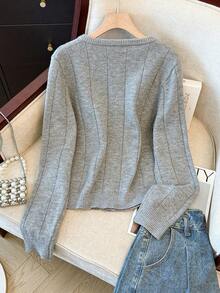 Cárdigan casual de manga larga con cuello redondo y botones para mujer, adecuado para uso diario