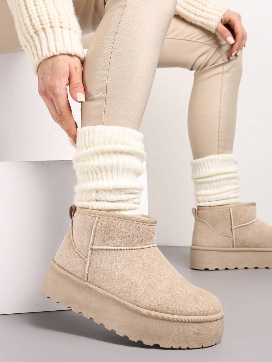 Winter Fashion Versatile Casual Snow Boots On Platform - Beige - View 1