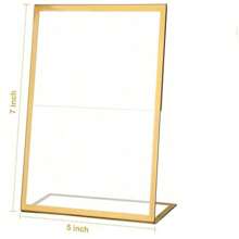 6pcs L-Shaped Acrylic Sign Holders, 5 X 7" (13X18cm), Gold Color Desktop Stands, Slanted Paper Holders, Transparent Display Racks For Menus, Flyers, Frames, Suitable For Weddings, Parties, Photo Displays