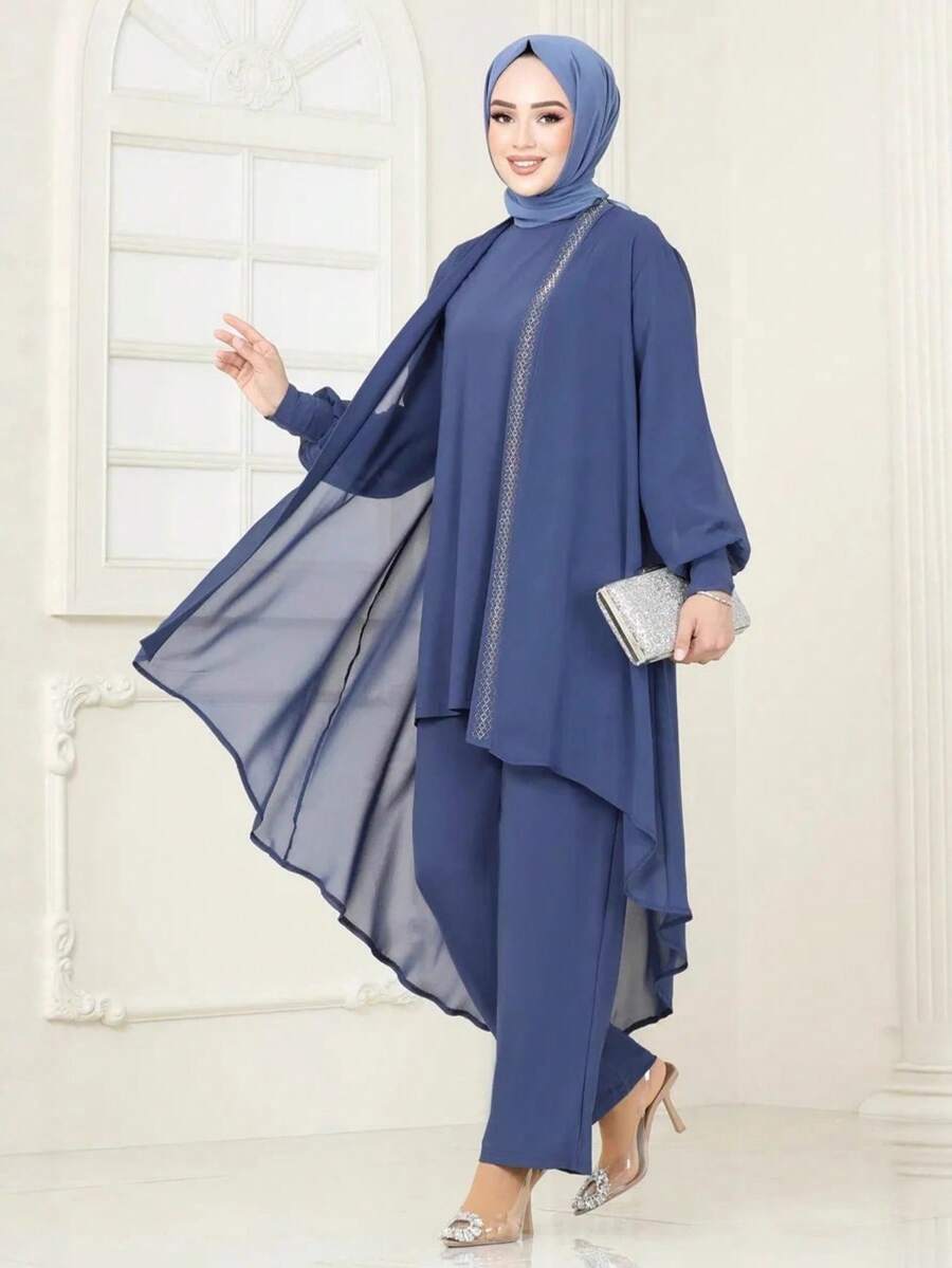 3 Pieces Women's Casual Solid Color Jacket, Top And Pants Set Spring