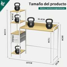 INICO Escritorio de Computadora, escritorios para Home Office con 1 Cajones y 4 Niveles de Estantes, Moderno Escritorio para Oficina en Casa, Mesa de Estudio para Laptop, Minimalista Moderno - Marrón - Ver 3