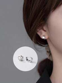 BALMORA 1 Pair Of S925 Sterling Silver Luster Fashion Geometric Round Compact Earrings For Women's Daily Wear Gift Giving Party Valentine's Day Gift Mother's Day Gift