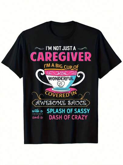 Camiseta Divertida para Cuidadores - "No Soy Solo un Cuidador" con Diseño de Taza - Camiseta Negra Suave de Cuello Redondo para Enfermeras, Trabajadores de la Salud - Regalo para Hombres, Mujeres, Parejas - Ropa Lavable a Máquina, Camisetas para Cuidadores, Regalo Humorístico, Camiseta con Estampado Gráfico, Algodón Súper Suave