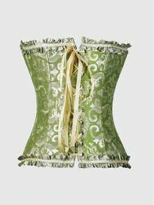 Lacing Corset For Women Lace Boned Overbust Body Shaper Bustier Sexy Satin Black White Brocade Lingeries Shapewear Top Plus Size S-6XL Green - 綠色 - 查看 8