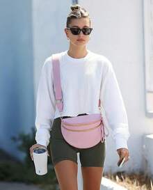 Pure Colour Crossbody Bag Bum Bag For Women,Spacious Purse Fanny Packs Belt Bag,Oversized Bum Bag (Colour Bum Bag-Light Grey) - 彩色腰包-粉紅色 - 查看 2