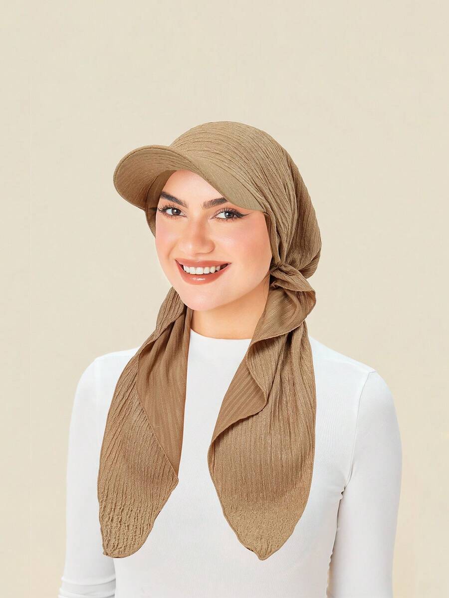 1pc Women's Curve Brim Turban Hat, Classic Solid Color Breathable Versatile Outdoors Sun Protection Casual Baseball Cap Turban, Suitable For Daily Wear