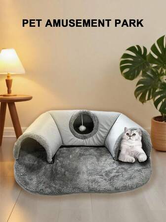 3-In-1 Cozy Cat Tunnel Bed - Play Mat & Warm Nest With Non-Slip Base For Small To Medium Cats, Rabbits & Hamsters