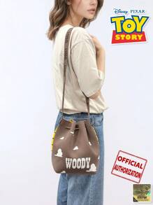 【官方授权】WOODY 格纹斜挎包，时尚抽绳包，适合日常斜挎使用，独特设计，适合旅行购物，日常搭配，馈赠朋友的绝佳礼物 - 棕色 - 查看 9