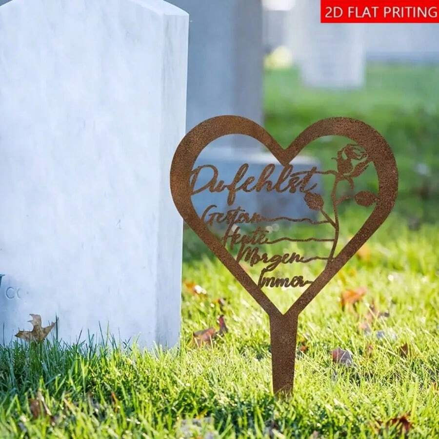 2D Acrylic Heart-Shaped Memorial Plaque - With Personalized Space To Commemorate And Mourn, Suitable For Garden, Yard Or Gravesite - Contemporary Outdoor Memorial Decoration For Loved Ones, Gravesite Decor | Heart-Shaped Decor | Memorial Day Decoration