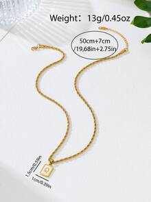 1pc Twist Rope Chain Stainless Steel Square Initial Letter Necklace For MEN