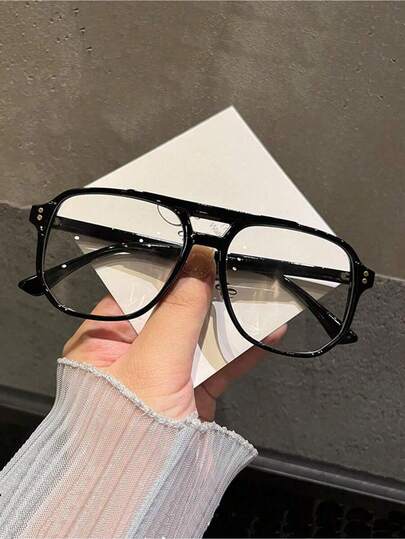 1 Pair Men's Double Bridge Large Frame Aviator Prescription Glasses, Suitable For Daily Use, Comes With Clear Lens Accessories