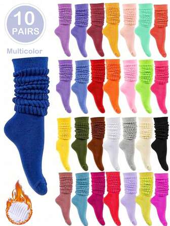 1/3/6/10 pares de calcetines de punto holgados y arrugados de colores aleatorios tipo caramelo para mujer, perfectos para otoño e invierno. Cómodos, cálidos y transpirables, ideales como regalo para senderismo, vuelta al cole, Halloween y Navidad.