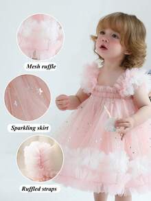 Váy công chúa vải tuyn dây sequin cho bé gái, thích hợp làm quà tặng sinh nhật đầu tiên của bé, tiệc tùng, tiệc chiêu đãi, đám cưới, lễ kỷ niệm ngày lễ - Màu Hồng baby - Xem 10