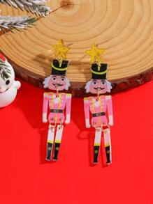 2pcs Bohemian Handmade Beaded Crystal Nutcracker Soldier Drop Earrings For Women, Festive Christmas Holiday Party Daily Wear Jewelry(Handmade Version, With Slight Variations)