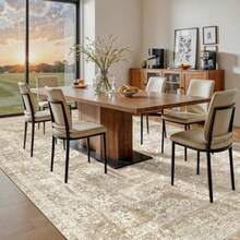8x10 Area Rugs For Living Room Machine Washable Vintage Rug With AntiSlip Backing Soft Floral Print Large Rugs Foldable Thin Area Rug For Bedroom Dining Room 8 X 10 Beige Brown - 米色棕色 - 查看 5