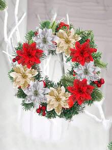 27pcs/Set Flower Design Christmas Tree Decoration,Christmas Wreath Christmas Tree Flowers Ornaments,Contains 9pcs Flowers, 9pcs Clips, 9pcs Rods, Suitable For DIY Christmas Wedding Party Happy Decorations, Christmas Tree Decoration Supplies, Scene Decorations, Holiday Home Decorations, Corridor Office Courtyard Decorations