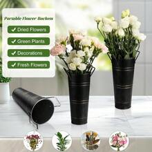 8 Pcs Galvanized Bucket Flower Bar 9 Inch Flower Bucket And Metal Vase With Handles Flower Bar Supplies And Buckets Farmhouse Vases For Wedding And Cut Flower Black 8 Pcs 9inch - 黑色 - 查看 5