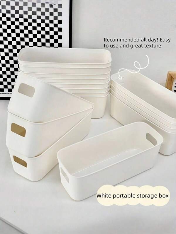 10pcs Set Of White Plastic Storage Boxes - Multifunctional Stackable Storage Boxes For Home, Dorm, School, Office Necessities School Stationery Stitch Pencil Case For School Pens Stich Notebooks Pencil Case Stationery Things For School School Stationery Desk Games Sticker Books School Stationery Piggy Bank One Piece Graduation Colors Highlighters