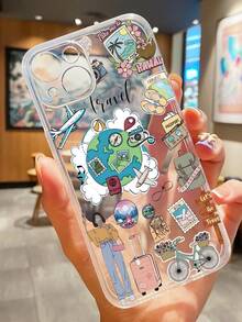 1件装时尚旅行元素拼贴图案全覆盖透明防指纹TPU软手机壳，兼容 16 Pro Max/16/16 Pro/16 Plus/11/15/15 Pro/15 Pro Max/12/13/14 Pro Max/XS/XR/11 Pro/11 Pro Max/12 Pro/12 Pro Max/13 Pro/13 Pro Max/7 Plus/14 Pro/14 Pro Max/14 Plus/7 Plus/8 Plus/8/SE2/12 Mini/13 Mini，防黄变 - 彩色 - 查看 3