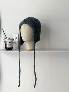 1 件女士针织帽，小众讨人喜欢的系带耳罩帽，温暖又遮瑕的捕兽帽，湖绿色 - 彩色 - 查看 6