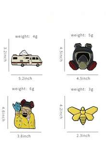 4pcs European & American Accessories, Breaking Bad TV Series Cartoon Character Gas Mask Shaped Enamel Alloy Brooch
