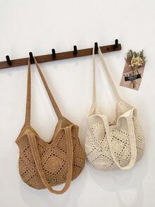Bolso de ganchillo, bolso de tote de gran capacidad y hueco, bolso tejido a mano, bolso de playa de verano, bolso de viaje, bolso dulce y femenino