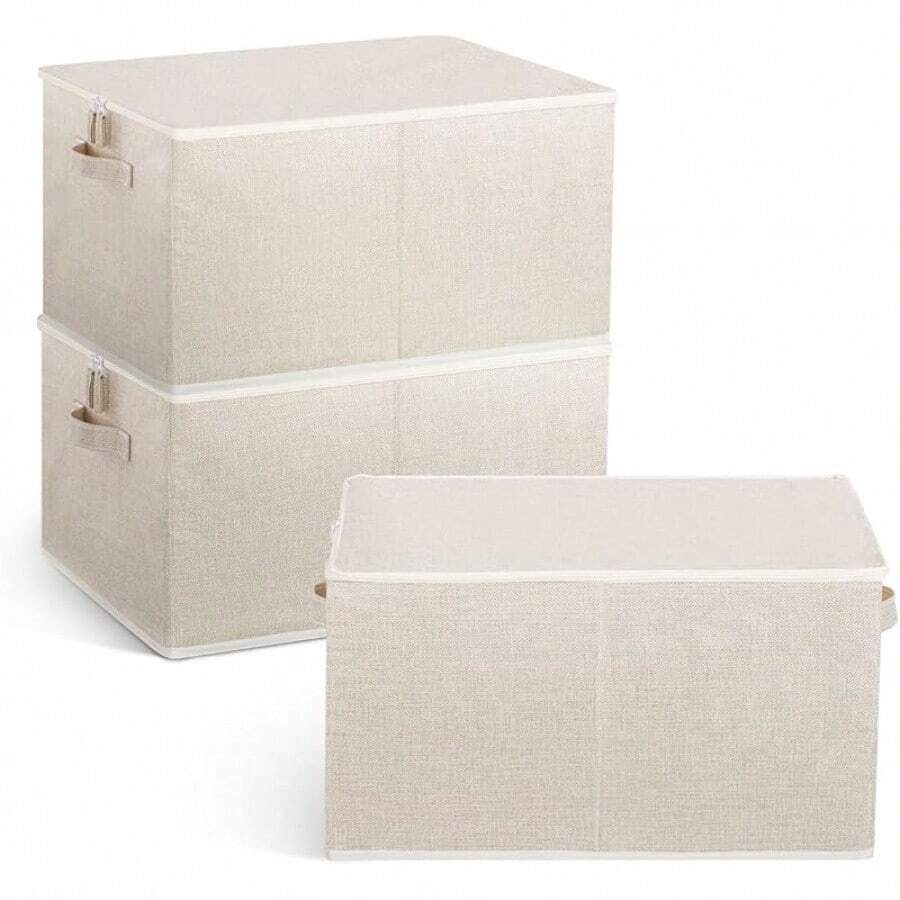 Grandi Scatole Portaoggetti in Tessuto, 66l, 3 Pezzi - Beige - Visualizzare 1