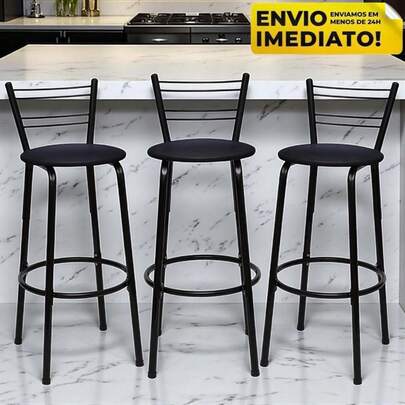 WT STORE Kit 3 Banqueta Alta Premium Comfort para Cozinha Bar Área Gourmet