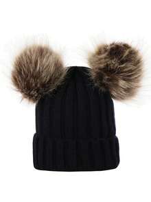 1pc Women's Fashion Double Pom Pom Ear Warmer Knit Beanie Hat, Warm For Outdoor, Students, Suitable For Daily Wear, Autumn/Winter - Multicolor - View 14