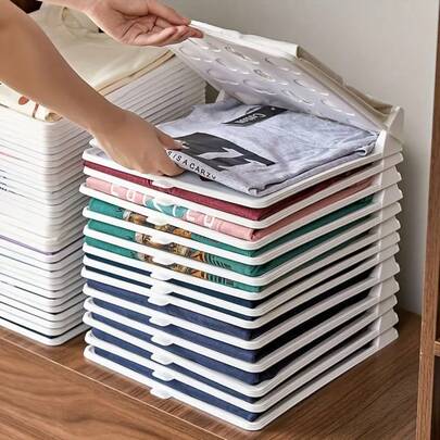 1/10 piezas Tablas plegables apilables para ropa - Organizador de armario de plástico resistente con diseño ahorra espacio, ligero y portátil para armario, dormitorio, hogar - Estante de ropa fácil de limpiar para camisas, vestidos, vaqueros, organización de lavandería, almacenamiento de ropa
