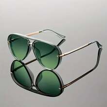 Women's Large Frame Fashion Casual Glasses Simple Semi-Metal Leg Design Color Frame Light Luxury Style Men's Glasses - 綠色 - 查看 1