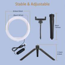 10-Inch Selfie Ring Light, Tabletop Lighting For Live Streaming, Photography, Makeup, Dimmable Circular Soft Light With Phone Holder - Black - View 2