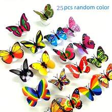 5pcs/10pcs/15pcs/25pcs/50pcs 3D Double-Layer Luminous Butterfly, LED Glowing Butterfly With Adhesive Backing, Suitable For Wall, Home, Festival, Home Decor