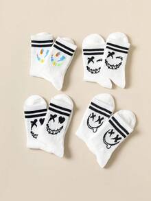 4 أزواج جوارب متوسطة الطول عشوائية للنساء بتصميمات عناصر تعبيرية مضحكة وعادية