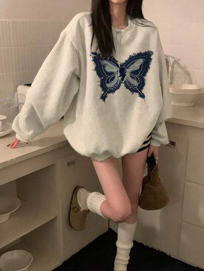 Women's Loose Fit Graphic Print Crew Neck Sweatshirt, Casual Long Sleeve Pullover For Autumn/Winter