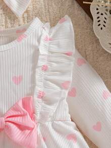 3pcs/Set Baby Girls' Cute Sweet Ruffle Shoulder, Peach Pink 3D Bow & Bow Socks & Headband Set, Autumn/Winter