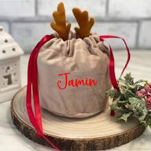 1pc Personalized Velvet Reindeer Drawstring Bag, Custom Name Apple Packaging Bag, Party Style Red Christmas Gift Bag Christmas Christmas Decorations Christmas Pajamas Christmas Gifts Christmas Decor - Multicolor - View 4