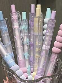 4 支可爱蝴蝶结按钮笔，ins 风格高品质速干中性笔，0.5 毫米黑色墨水适用于笔记本、考试、办公用品、学生礼物 - 黑色 - 查看 8