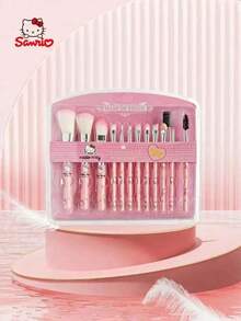 Sanrio 10 Piece Hello Kitty Ladies Makeup Brush Set, Professional Makeup Brush Set, - Pink Powder Blusher, Eyebrow Pencil, Lipstick, Eye Shadow, Brush And Powder Puff Set, Suitable For Beginners