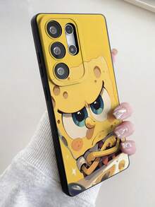 SPONGEBOB 1 carcasă de telefon moale neagră cu desene animate SpongeBob, compatibilă cu OPPO/Galaxy S22/S23/S24 Ultra, carcasă de protecție moale originală pictată manual, design anti-cădere, cadou excelent pentru prietenă
