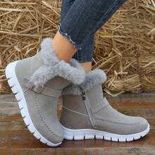 Women's Faux Fur - Trimmed Suede Ankle Boots: Warm & Stylish Winter Essential - Grey - View 2