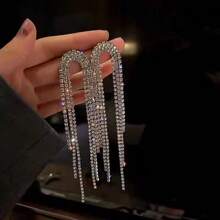 2pcs Fully Rhinestone Tassel Earrings, Sparkling Suitable For Women Holiday, Party, Date, Gift, Daily Versatile - Silver - View 17