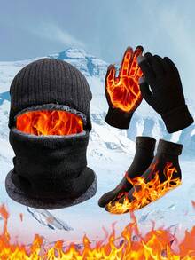 3pcs Winter Warm Set: Thick Balaclava Hat, Touchscreen Gloves, Thick Socks, Suitable For Outdoor Sports, Outings, Great As Gifts