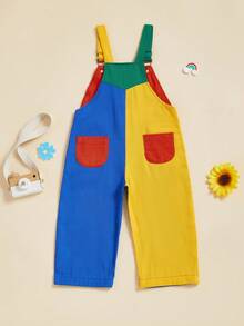 Toddler Baby Girl Boy Summer Overalls Romper Sleeveless Color Block Striped Jumpsuit Shorts Adjustble Shoulder Strap Suspender Shortalls - 紅藍綠 - 查看 2