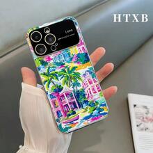 Funda para teléfono con diseño de palmera y coco, electrochapada | Funda AG Frosted Large View Window 2 en 1 para varios modelos, incluyendo las series 17, 16, 15, 14 y 13. - Negro - Ver 4
