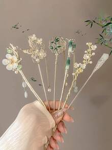 1pc Elegant Chinese Style Floral Design Tassel Hair Stick, Traditional Hair Accessory Suitable For Women's Daily And Party Wear