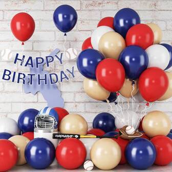 60pcs Red, White And Blue Nautical Helium Latex Balloons, Baseball Themed, Suitable For Sports, Birthday, Baby Shower Decoration (With 1 Ribbon Included)