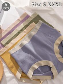 4pcs/Pack Women's Seamless High Waist Shaping Triangle Panties, Mixed Colors