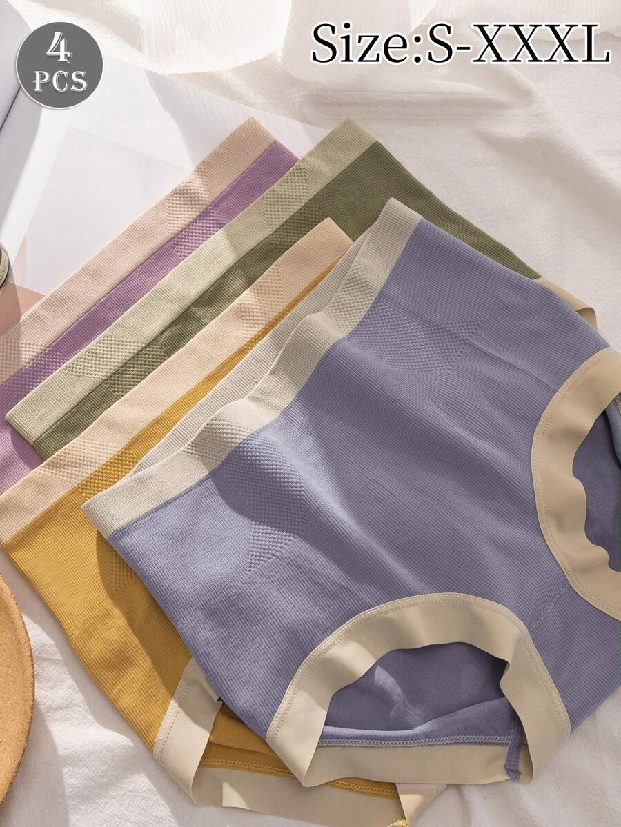 4pcs/Pack Women's Seamless High Waist Shaping Triangle Panties, Mixed Colors